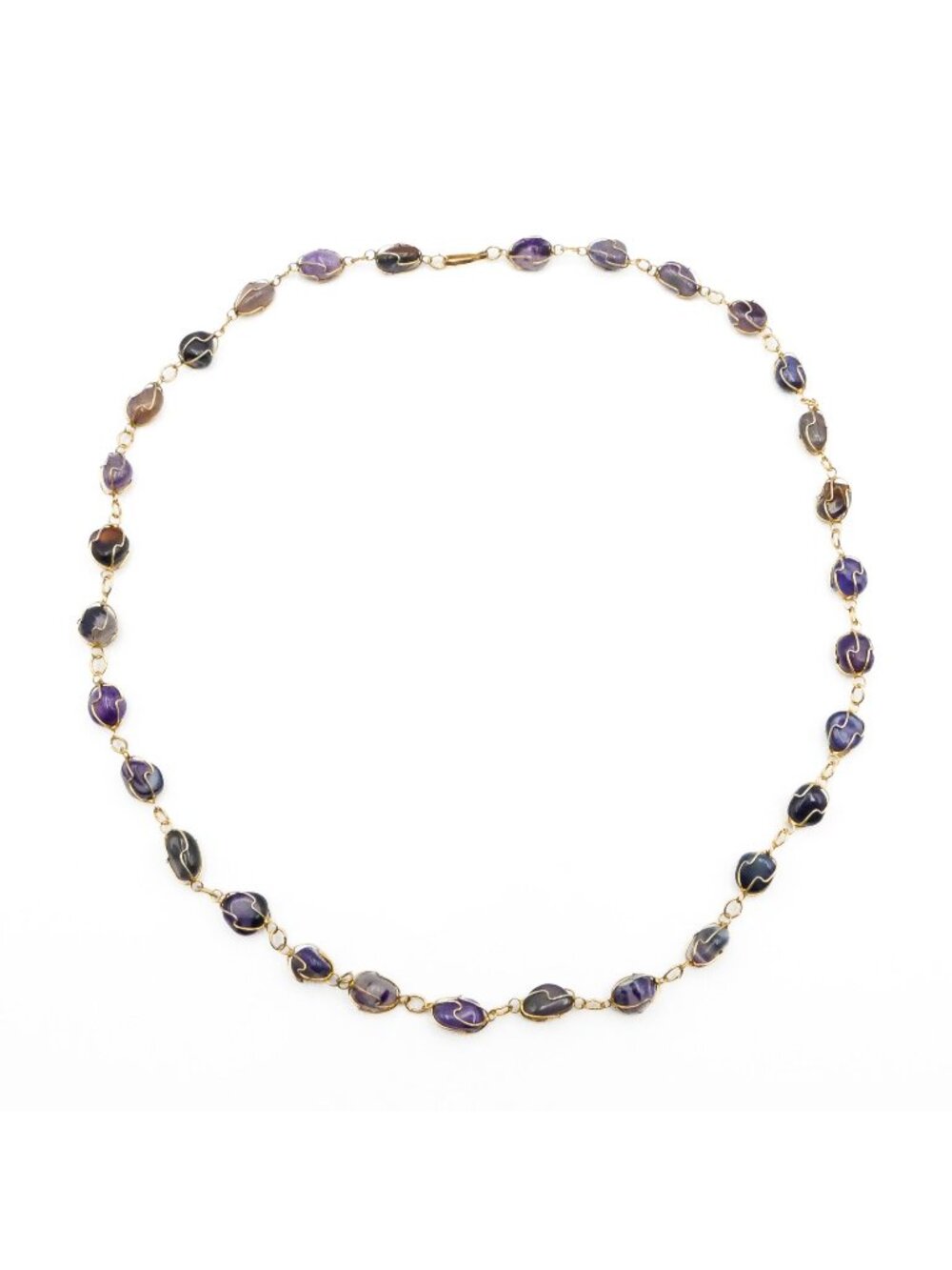 Natural Amethyst Nugget Necklace Gold Plated 27” Statement Gemstone Chain